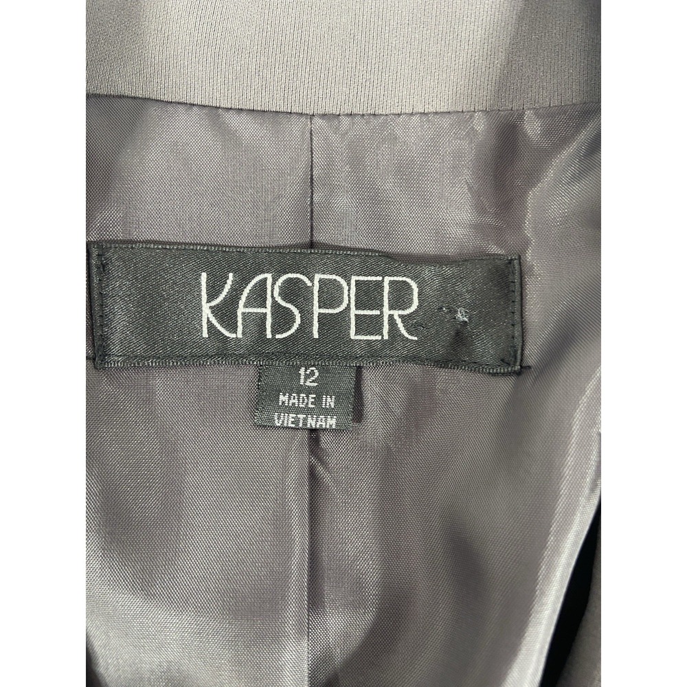 Kasper 2PC Pant Suit Women's 12 Gray Blazer Buttons Long Sleeve Fieldstone New - Picture 7 of 14